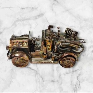 Vintage Metal Steampunk Fire Truck Music Box Sankyo Japan Iridescent Copper Tone
